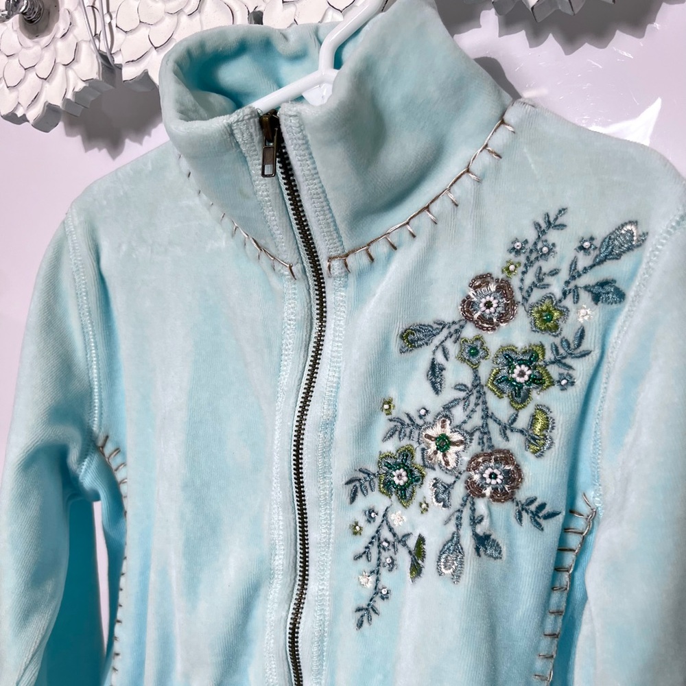 Guess Girls Velour Embroidered Zippered Sweatshirt Size S (7/8) NEW